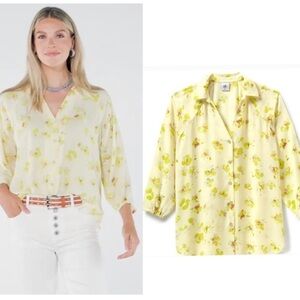 Cabi Go-to-blouse Spring 2023 flower floral light pastel muted yellow Sz S NWOT